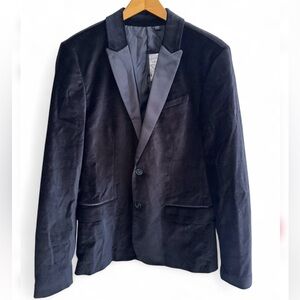 Guess Mens Shiny Stretch Velvet Blazer Jet Black Size Medium NWT $178 MSRP